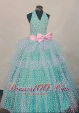 Bowknot Ball Gown Halter Top Turquoise And White Beading Little Girl Pageant Dresses Hottest  Pageant Dresses