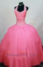 2013 New Arrival Ball Gown Halter Top Waltermelon Beading Little Girl Pageant Dresses