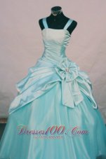 Custom Made Straps Aqua Blue Taffeta Little Girl Pageant Dresses With Hand Made Flowers  Pageant Dresses