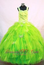 Tulle Elegant Straps Green Organza Beading Little Girl Pageant Dresses  Pageant Dresses