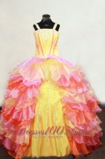 Ruffles Layer Ball Gown Lovely Straps Floor-Length Multi-colored Beading Little Girl Pageant Dresses  Pageant Dresses