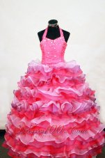 Luxurious Layer Halter Floor-Length Multi-colored Beading Little Girl Pageant Dresses Ball Gown  Pageant Dresses