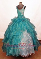 Luxurious Ball Gown Off The Shoulder Neckline Floor-Length Blue Beading Little Girl Pageant Dresses  Pageant Dresses