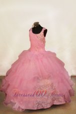 Beading Off The Shoulder Popular Ball Gown Floor-Length Organza Light Pink Beading Little Girl Pageant Dresses  Pageant Dresses