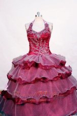 Beading and Layer Luxurious Fuchsia Ball Gown Halter Floor-length Little Girl Pageant Dresses  Pageant Dresses