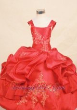 Appliques With Beading Lovely Ball gown Taffeta Square Floor-length Red Little Girl Pageant Dresses
