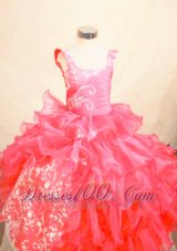 Perfect Organza Appliques Ball gown Square Floor-length Red Little Girl Pageant Dresses  Pageant Dresses