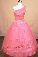 Romantic Ball gown One Shoulder Floor-length Tulle Pink Beading Little Girl Pageant Dresses  Pageant Dresses