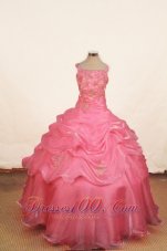 Appliques With Beading Luxurious Off the Shoulder Ball Gown Organza Floor-length Pink Little Girl Pageant Dresses