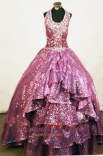 Sequins A-line Halter Floor-length Fuchsia Paillette Beading Little Girl Pageant Dresses  Pageant Dresses