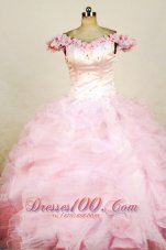 Beading Luxurious Ball gown Organza Off the shoulder neck Floor-length Pink Beading Little Girl Pageant Dresses  Pageant Dresses