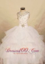 Beautiful White Ball gown Organza One Shoulder Floor-length Beading Little Girl Pageant Dresses  Pageant Dresses