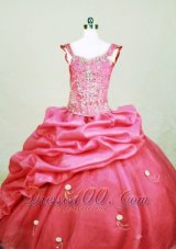 Beading Sweet Ball gown Square Organza Floor-length Hot Pink Little Girl Pageant Dresses  Pageant Dresses