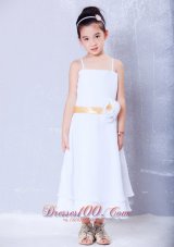 Cheap Best White Empire Straps Hand Made Flower Flower Girl Dress Ankle-length Chiffon