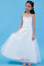Cheap White A-line Sweetheart Flower Girl Dress Tulle Appliques Floor-length