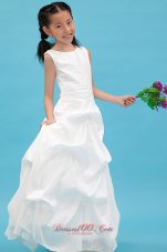 Cheap White A-line Scoop Flower Girl Dress Taffeta Appliques Floor-length