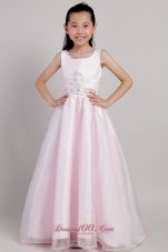 Cheap Pink A-line Scoop Ankle-length Taffeta and Organza Beading Flower Girl Dress