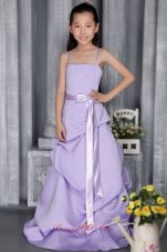 Pretty Lilac A-line Straps Brush Train Taffeta Sash Flower Girl Dress