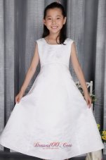 White A-line / Princess Square floor-length Satin Embriodery Flower Girl Dress