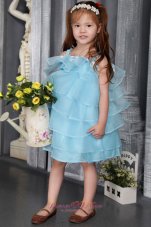 Auqa A-line / Princess Straps Knee-length Organza Beading Flower Girl Dress