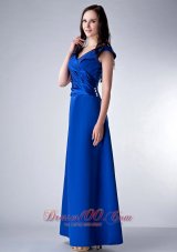 2013 Custom Made Royal Blue Column V-neck Bridesmaid Dress Satin Ruch Ankle-length