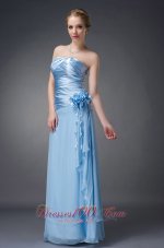 2013 Beautiful Baby Blue Empire Strapless Mother Of The Bride Dress Chiffon Hand Made Flowers Floor-length