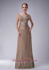 2013 Beautiful Champagne Column V-neck Mother Of The Bride Dress Chiffon Appliques Floor-length