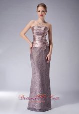 2013 Fashionable Lavender Column Strapless Mother Of The Bride DressLace Ruch Floor-length