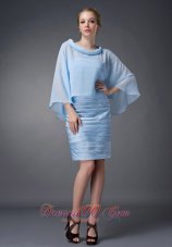 2013 Custom Made Baby Blue Column Scoop Mother Of The Bride Dress Knee-length Chiffon Ruch