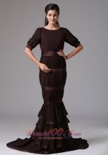2013 Custom Made Brown Mermaid Scoop Ruffled Layeres Mother Of Bride Dress With Chiffon In Darien Connecticut