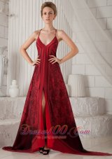 2013 Red A-line Spaghetti Straps Brush Train Printing Mother Of The Bride Dress