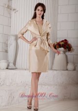 New Modest Champagne Column Mother of the Bride Dress Strapless Knee-length Satin
