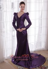 New Dark Purple Column / Sheath V-neck Brush /Sweep Taffeta Mother of the Bride Dress