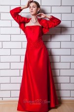 New Red Column Strapless Floor-length Taffeta Beading Mother Of The Bride Dress