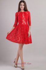 New Red Empire Bateau Mini-length Lace Embroidery Mother Of The Bride Dress