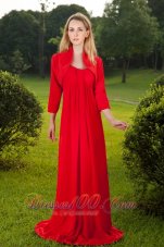 New Red Empire Straps Brush Train Chiffon Ruch Mother of the Bride Dress