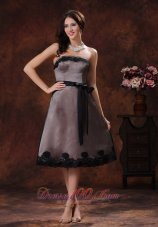 New Normal Alabama Black and Coffee Tea-length Strapless Sash Mother Of The Bride Dress