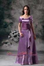 New Lavender Empire Off The Shoulder Floor-length Taffeta Hand Made Flowers Prom / Evening Dress