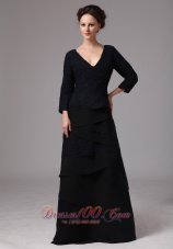 Popular Black V-neck Layers 3/4 Length Sleeves 2013 Mother Of The Bride Dress In Dunwoody Georgia