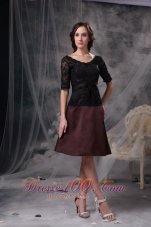 Popular Black and Brown A-line Scoop Knee-length Satin Beading Mother Of The Bride Dress