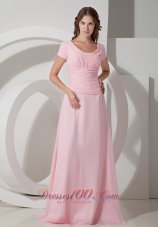 Popular Customize Baby Pink Empire Scoop Neck Mother Of The Bride Dress Chiffon Beading Floor-length