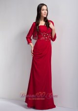 Popular Beautiful Wine Red Column Strapless Bridesmaid Dress Beading Floor-length Chiffon