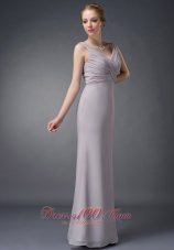 Popular Customize Grey Column V-neck Mother Of The Bride Dress Chiffon Ruch Floor-length