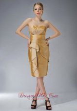 Popular Customize Yellow Column Sweetheart Mother Of The Bride Dress Knee-length Taffeta Ruch