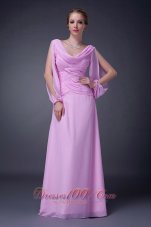 Popular Beautiful Baby Pink Empire V-neck Mother Of The Bride Dress Chiffon Ruch Floor-length