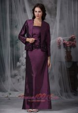 Discount Dark Purple Column Strapless Ankle-length Taffeta Appliques Mother Of The Bride Dress