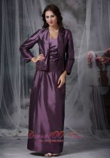 Discount Dark Purple Column Strapless Ankle-length Taffeta Appliques Mother Of The Bride Dress