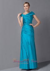 Discount Customize 70's Teal Mother Of The Bride Dress Asymmetrical Ruch Ankle-length