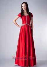 Discount Customize Red Empire Scoop Bridesmaid Dress Satin Beading Floor-length