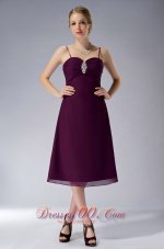 Discount Burgundy A-line Straps Knee-length Chiffon Beading Mother Of The Bride Dress